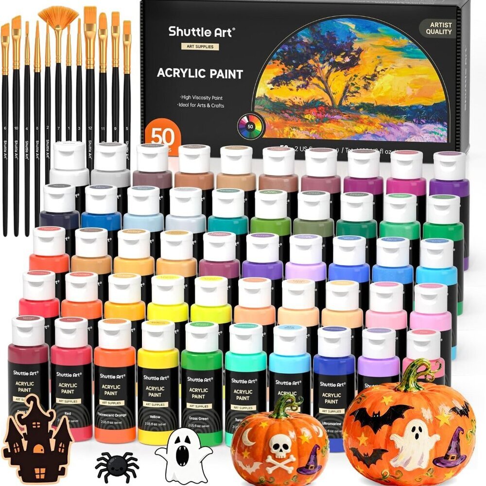 Acrylic Paint, 50 Colors Acrylic Paint Set, 2oz/60ml Bottles, Rich Pigments, Wat